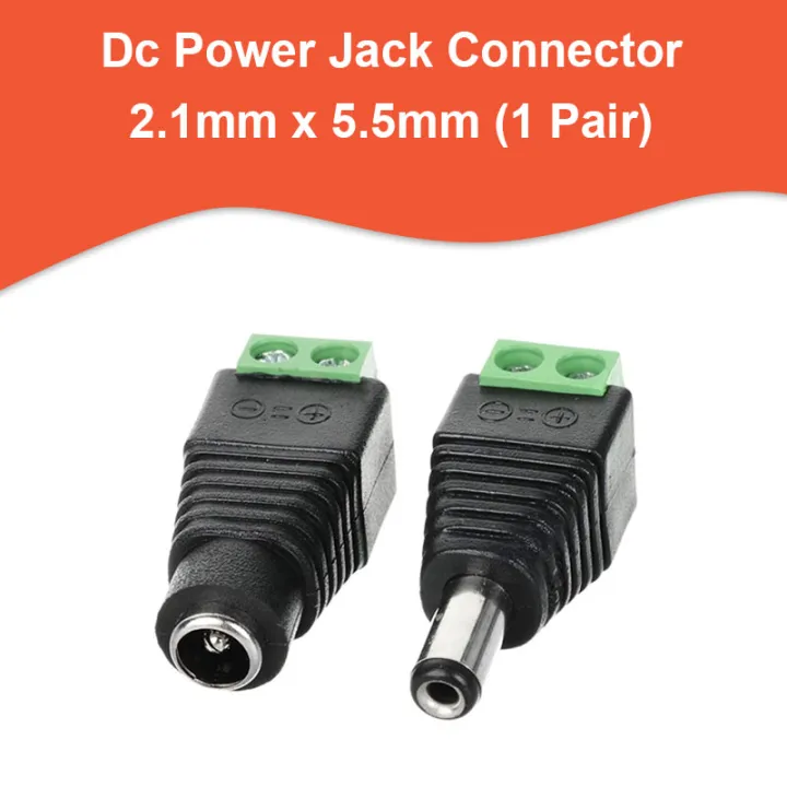 DC Power Jack Connector 2.1mm x 5.5mm Male + Female (1 Pair)