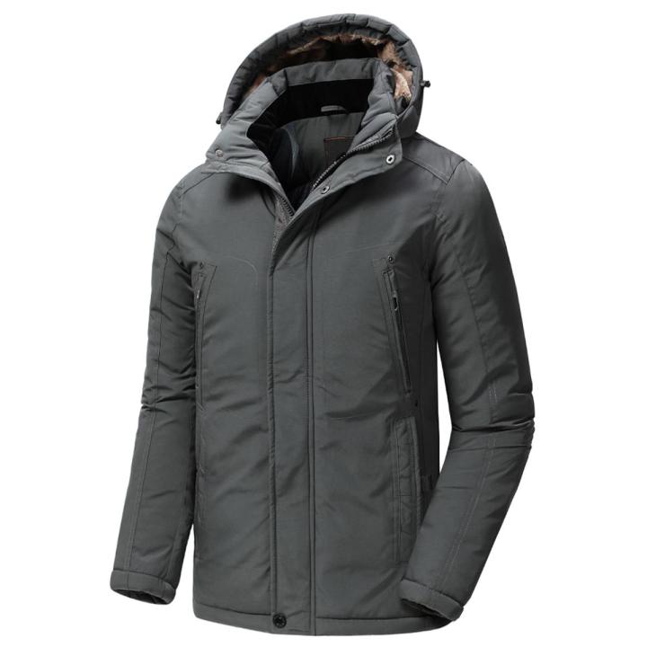 Men Winter Long Casual Thick Fleece Hooded Waterproof Parkas Jacket Coat Men Outwear Fashion Pockets Parka Jacket 46-58