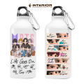 BTS Cartoon BTS Member Signature Printed White Aluminum Water Bottle Sipper Best Gift for BTS Lovers INTE-7825. 