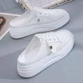 Korean Soft Leather2023New Summer Half-Support White Shoes Women's Shoes Thick Bottom for Outdoors Lazy Sandals Closed Toe Casual. 