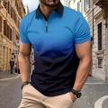 New men's top New summer polo shirt, degenerate color lapel zip short-sleeved T-shirt, casual street men's wear,. 