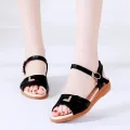 Summer Genuine Leather Lady Mom Sandals Middle-Aged Women's Shoes Flat Soft Bottom New plus Size 45 Middle-Aged and Elderly Sandals 44. 