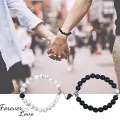 Natural Stone Beads & Elastic Cord Heart-Shaped Magnetic Attraction Couple Bracelet Set – Adjustable Gift for Women and Men.