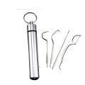 Portable Toothpicks Stainless Steel Tooth Pick Sticks Pocket Toothpick with Holder for Teeth Cleaning & Teeth Care 4 Types with Key Rings. 