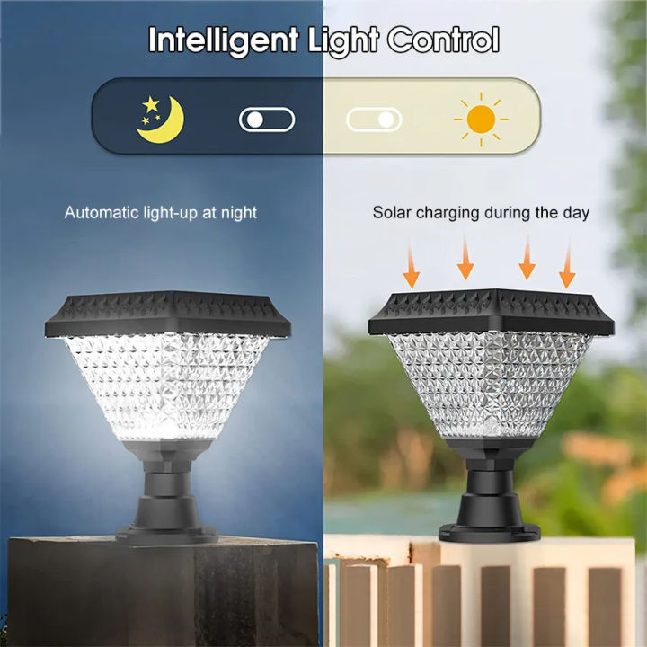 Solar Courtyard Pillar Light – 3 Color Modes (White/Warm/RGB), Remote ...