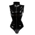 Black Latex PVC Bodysuit Women Faux Leather Catsuit Bodycon Punk Costume Clubwear Short Tight Jumpsuit M7019.