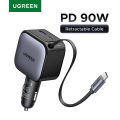 UGREEN 145W 90W 60W Car Charger 3 USB-C & 1 USB-A Ports PD QC4.0 Fast Charging with Retractable Cable for iPhone 15 Pro MacBook.