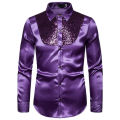 【Alien Alien】 Men top Stage Dance Nightclub Prom Costume Men's Luxury Sequin Glitter Shirts Long Sleeve Silk Satin Shiny Disco Party Shirt.