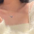 French Gradual Blue Enamel Butterfly Wing Pendant Necklace For Women Silver Color Neck Chain Exquisite Jewelry Gift For Girls.