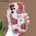 Jizetin for Samsung S22 Ultra 5G Back Cover Back Cover Red Rose Cream Wavy Edge Soft Silicone Phone Case.