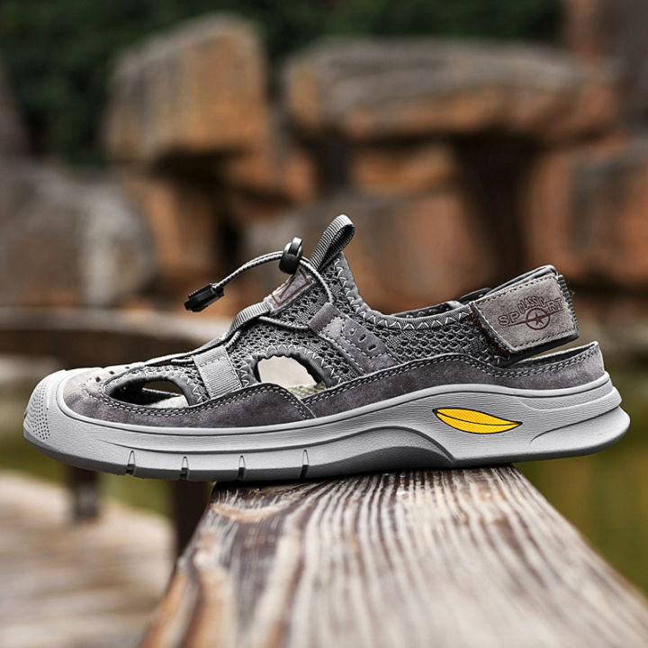 Summer%20sandals%20Men%20genuine%20Leather%20Sandals%20Men%20Slippers%20Soft%20Flat%20Men%20Beach%20Sandals%20Classic%20Buffer%20Outdoor%20mesh%20Wading%20Shoes%20men%20-%20Image%203