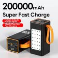 PowerBank 200000mAh Two-Way 120W Fast Charging Powerbank Portable Charger Type-C for IPhone 14 13 W/ LED Light External Battery.