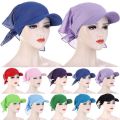1PC Women Brim Cap Sun Visor with Pre-Tied Turban Caps Head Scarf Hijab Pure Color Muslim Beach Female Fashion Outdoor Hat. 