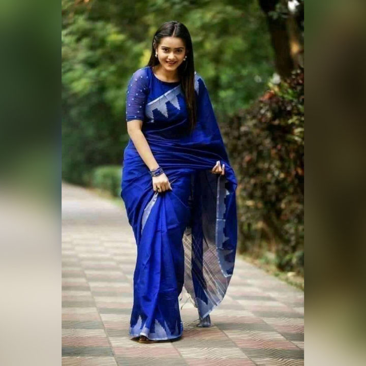 Luxury Fashion With Trendy Collection Royal Blue Colour Weightless Half Silk Saree With Tempol Paar For Women - Sharee For Women - Sari - Saree - শাড়ি