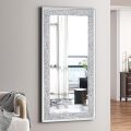 Full Length Mirror- 65 x 21.6 Crystal Crush Diamond Floor Mirror with Standing Silver Large Full Body Mirror.