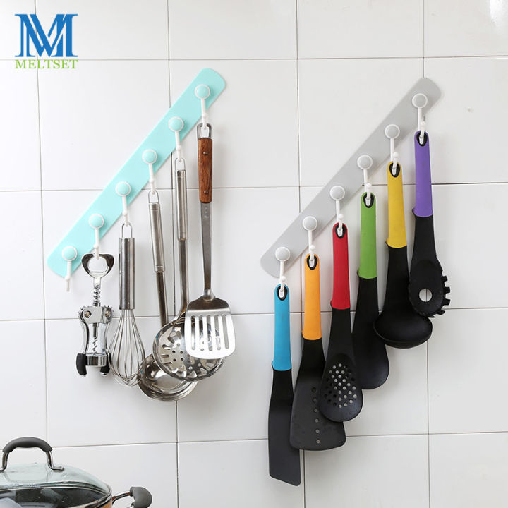 Multifunction Kitchen Storage Hook Holder 6 Hooks Wall Door Hanger Hooks for Spoon Scoop Bathroom Kitchen Organizer