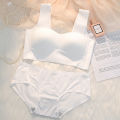 Korean Bra Briefs Set Women's Underwear Panty Fashion Push Up Bra Ice Silk Top Girl's Non Steel Ring Lingerie Suit. 