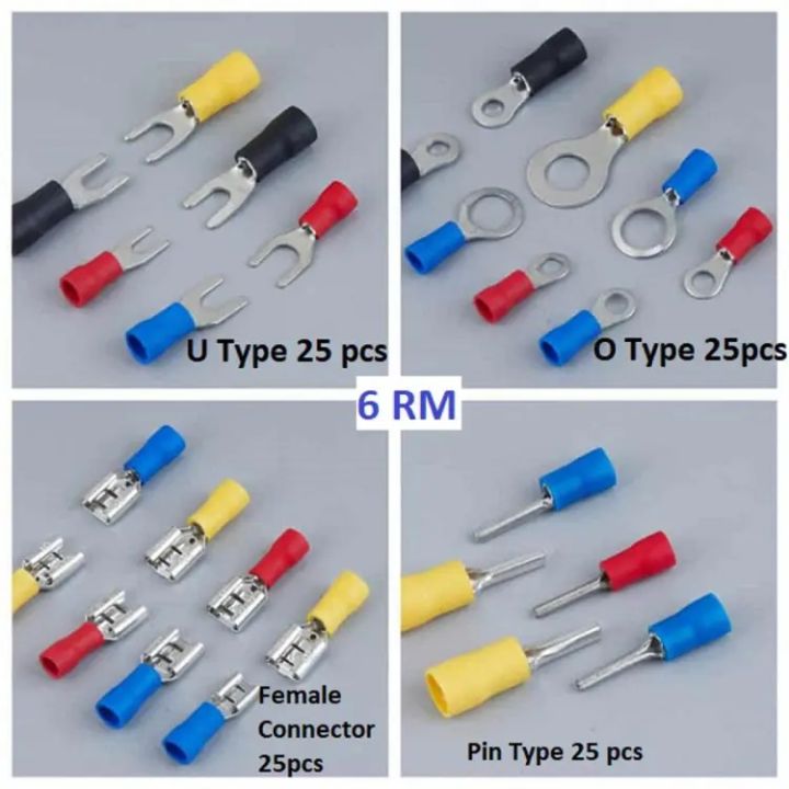 High-Quality Assorted Color 6 RM Lug Terminals with Mixed Of 6 rm 4 Design 100pcs Pack for Automotive Electrical Wiring