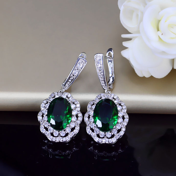 【Beiver Jewelry Store 】Stunning Turkish Red Big Oval Cubic Zirconia Stone Drop Earrings Women Wedding Jewelry Accessories E125
