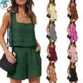 Ladies qualityful Simple Two-Piece Casual Short Straight Leg Pants Sets.