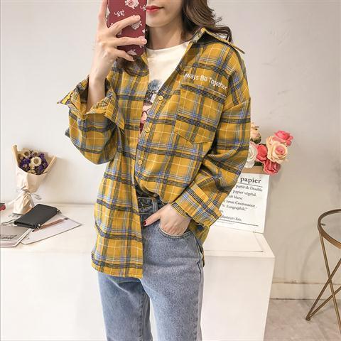 New%20plaid%20shirt%20ins%20Women's%20Loose%20Korean-Style%20Spring%20Long-Sleeved%20Shirt%20Brushed%20Hong%20Kong%20Style%20Shirt%20Retro%20Fashion%20-%20Image%206