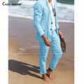 Linen Suits for Men Slim Fit Summer Formal Business Wedding Beach Thin Tuxedo Tailor-made Casual Blazer Pants Set Fashion Jacket. 