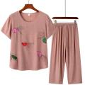 Middle-Aged and Elderly Women's ClothingTSummer Imitation Cotton and Linen Mother's Clothes Two-Piece Suit Mother-in-Law60Years Old70GrandmaTT-shirt Pants. 
