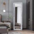 Full Length Mirror- 65 x 21.6 Crystal Crush Diamond Floor Mirror with Standing Silver Large Full Body Mirror.
