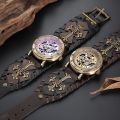 SHENHUA Retro Gothic Bronze Skeleton Automatic Mechanical Watch Men Steampunk Self Winding Clock Tourbillon Watch Reloj Hombre. 