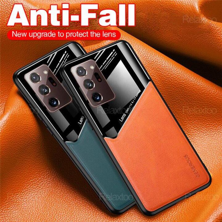 Relaxtoo for Samsung Galaxy note20 ultra luxury leather cover case  shockproof silicone car magnetic Holder case for Samsung Note 20ultra  note20ultra