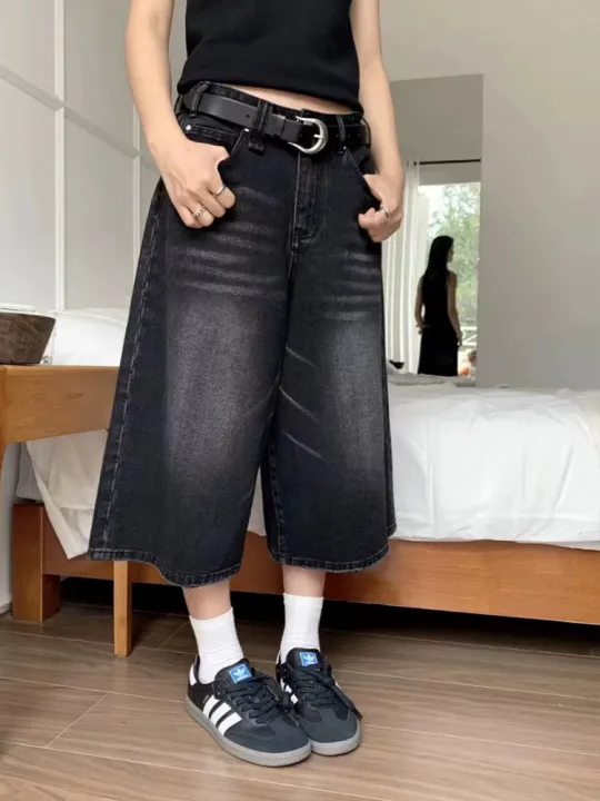Retro%20Fashion%20Y2k%20Women%20Jeans%20Streetwear%20Jorts%20Brushed%20Black%20Wash%20Cropped%202024%20New%20Baggy%20Wide%20Leg%20Frayed%20Denim%20Short%20Pants%20-%20Image%202