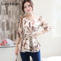 Floral Chiffon Blouse Women Summer Korean Ruffle Peplum Top Ladies 2020 Elegant Plus Size Office Shirt Female Camisas Femininas.