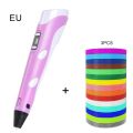 3D painting pen Three-color supplies Crafting Doodle Drawing Arts Printer PLA/ABS Filaments Kid Gift Pink.