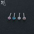 ZS 3-12pcs/lot Stainless Steel Nose Stud Set Round Heart Star CZ Crystal Nose Piercings 3MM L Shape Nostril Piercing Jewelry 20g. 