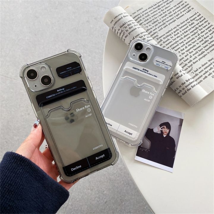 Cute Funny Airdrop Card Holder Transparent Phone Case For iPhone 13 12 11 Pro XS Max X XR SE 7 8 Plus Clear TPU Soft Back Cover