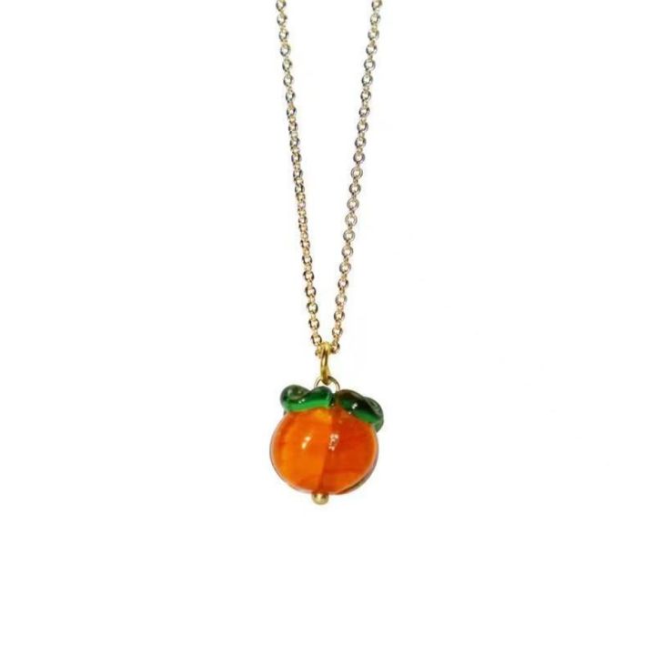 French Retro Creative Orange Temperament  Sweet Choker  Earrings Women Necklace Clavicle Chain