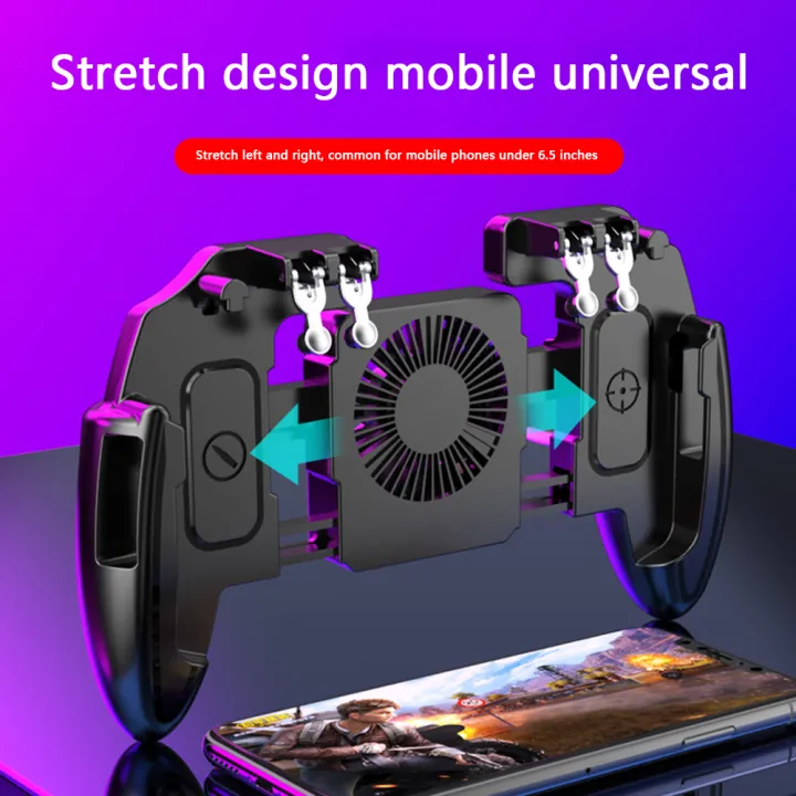 6 Finger Mobile Gaming Button Trigger Gamepad with Cooling Fan for PUBG Mobile Trigger Joypad Game Console