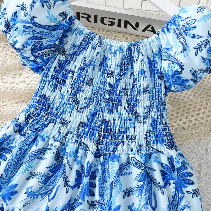 GC%20Summer%20Short%20Sleeves%20Dress%20For%20Girls%20Elegant%20Printing%20Fashion%20Ruffled%20A-line%20Skirt%20Casual%20Breathable%20Dress%20-%20Image%209