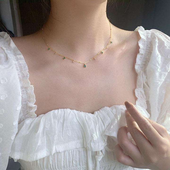 Ins%20Style%20Luxury%20Emerald%20Rhinestone%20Teardrop%20Necklace%20-%20Green%20Crystal%20Clavicle%20Chain%20for%20Women%20-%20Image%203