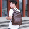New Korean version backpack simple men's backpack solid color pu leather business backpack female school bag leisure travel bag.