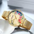 CURREN Women Quartz Watches Elegant Charming Wristwatch for Ladies Stianless Steel Mesh Band Flower Clock Female. 