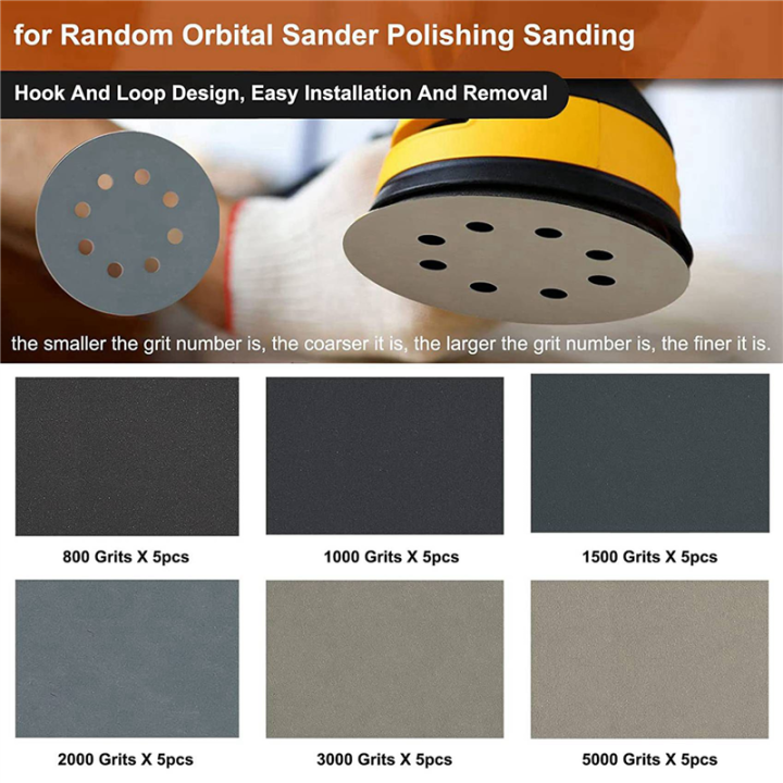 120Pcs%205-Inch%20Sanding%20Disc%20Sets,%20Hook&Loop%205-Inch%208-Hole%20Combination%20(800/1000/1500/2000/3000/5000)%20Sandpaper%20-%20Image%204