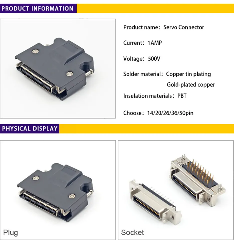 Set Connettori SCSI MDR 14 Pin Per Sostituzione 3M 10314 - Per Servo Driver