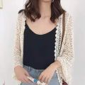 Women Flare Long Sleeve Shrug Cardigan Hollow Out Crochet Knitted Open Front Sheer Lace Cover Up Sweater Loose Outwear. 