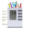 Pen Holder Clock LED Desk Clock Digital LCD Screen Alarm Clock Pen Holder Temperature Display for Home Office. 