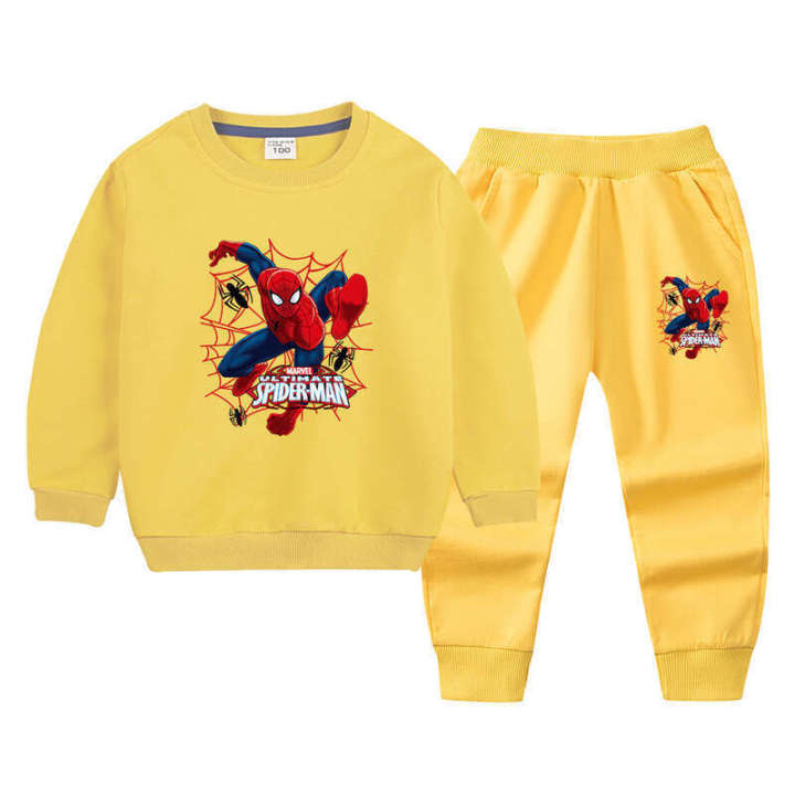 Spider Man clothing children's pure cotton hoodie set boys' autumn handsome long sleeved top and pants two piece set