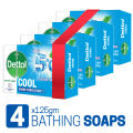 Dettol Soap Cool Quad Pack (125gm X 4), Bathing Bar Soaps with Crispy Menthol. 