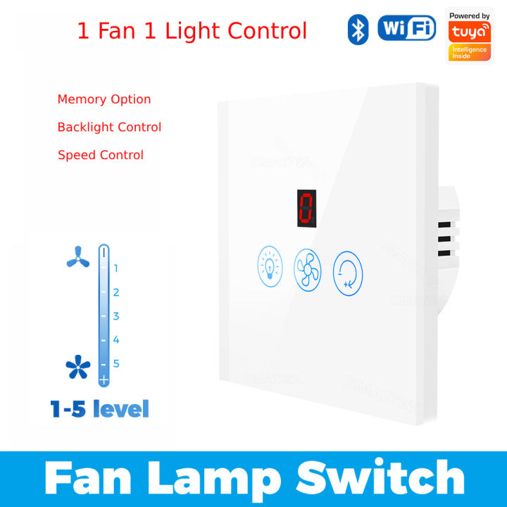 Wifi Smart Fan Light Switch with Speed Control Glass Panel Can