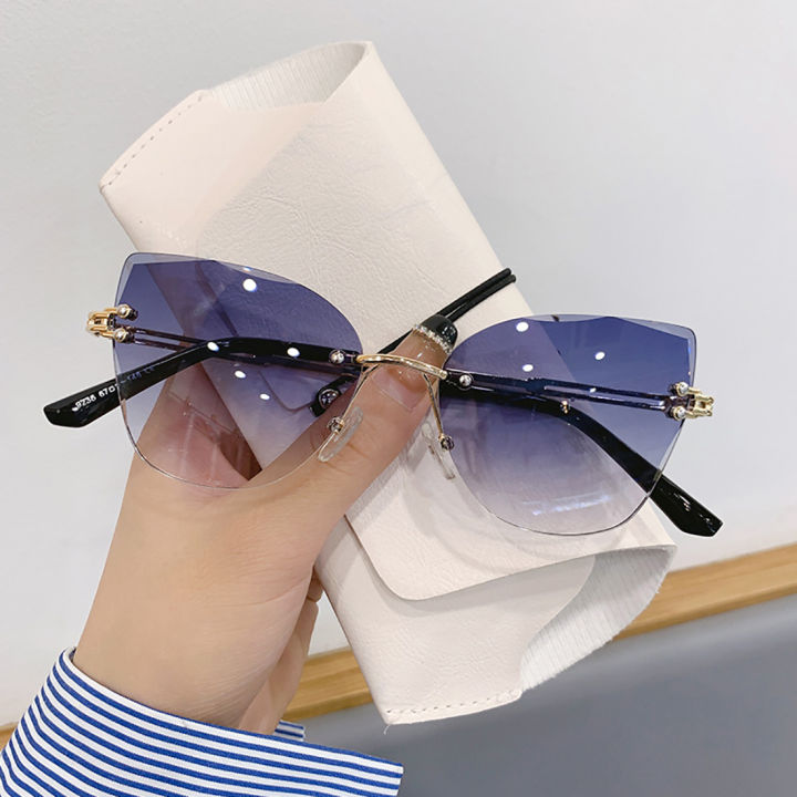 2023%20New%20Ladies%20Cat%20Ear%20Sunglasses%20Classic%20Rimless%20Gradient%20Sunglasses%20High%20Quality%20Women's%20Brand%20Designer%20Glasses%20Shadow%20UV400%20-%20Image%202