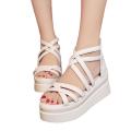 OIMG Womens Ladies Girls Korean Sandals For Women Fashion Women’Sround Toe Shoes Cross Strap Muffin Bottom Non-Slip Sandals Wedge Sandals Female Shoes Women Shoes.